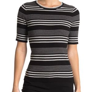 T Tahari Striped Ribbed Knit Top